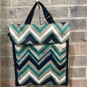 Thirty-One Blue and Green Cosmetic Bag Chevron Design